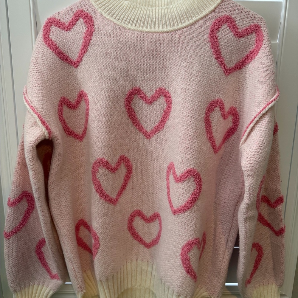 Pink Heart Pattern Sweater